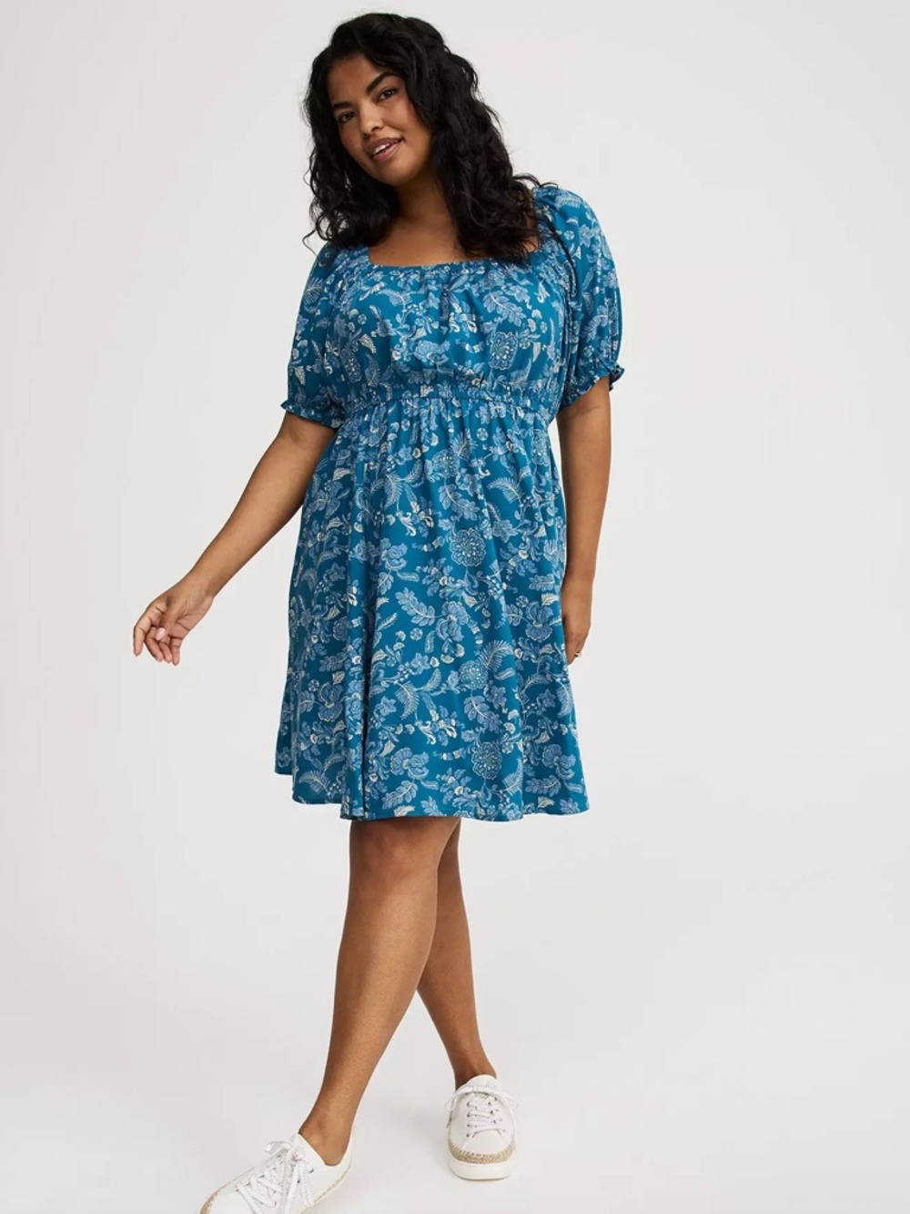 NWT Torrid Puff Sleeve Mini Dress Size 1X Devy Floral Bluesteel Summer Dress‎